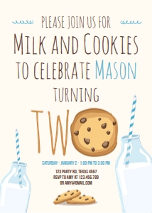 Birthday Invitation Milk and Cookies Creme Blue Two design preview