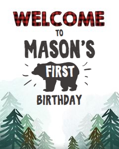 Welcome Sign Lumberjack Bear Trees White design preview