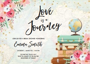 Bridal Shower Invitation Love is a Journey Travel Pink Map design preview