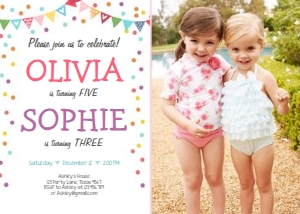Birthday invitation Twin Confetti - With Photo design preview