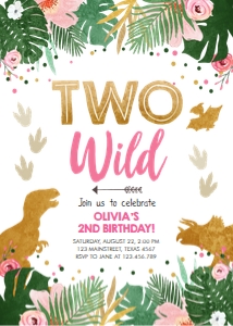 Birthday Invitation Dinosaur Gold Two Wild Girl design preview