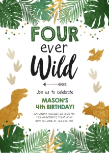 Birthday Invitation Dinosaur Four Ever Wild Boy design preview