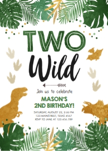 Birthday Invitation Dinosaur Two Wild Boy design preview