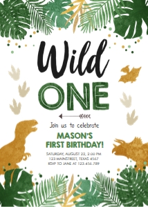 Birthday Invitation Dinosaur Wild One Boy design preview