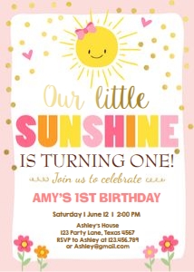 Birthday Invitation Sunshine Pink Flowers Bow design preview
