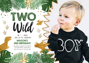 Birthday Invitation Dinosaur Gold Two Wild Boy Photo: Birthday Invitation Dinosaur Gold Two Wild Boy Photo