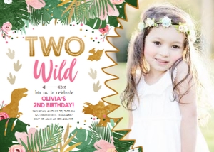 Birthday Invitation Dinosaur Two Wild Girl Photo design preview