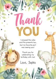 Thank You Card Safari Animals Girl design preview