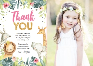 Thank You Card Safari Animals Girl - With Photo design preview