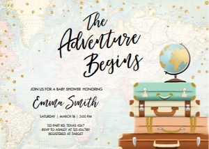 Baby Shower Invitation Travel Adventure Begins design preview