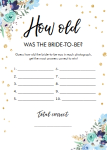 Bridal Shower Game How Old Floral Blue design preview