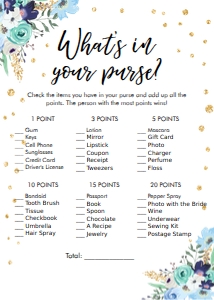 Shower Game Whats In Your Purse Floral Blue design preview