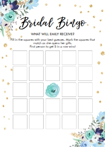 Bridal Shower Game Bingo Floral Blue design preview