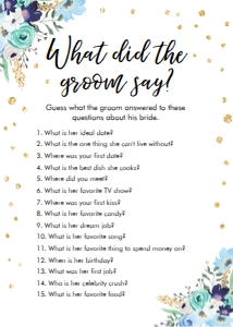 Bridal Shower Game What Did The Groom Say Floral Blue design preview