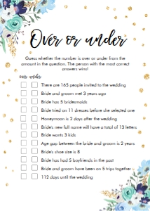 Bridal Shower Game Over or Under Floral Blue design preview