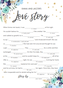 Bridal Shower Game Mad Lips Love Story Floral Blue design preview