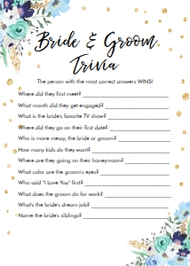 Bridal Shower Game Bride and Groom Trivia Floral Blue design preview