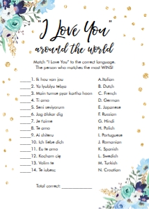 Bridal Shower Game I Love You Around The World Floral Blue design preview