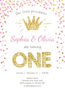 Birthday Invitation Princess One Twins design preview