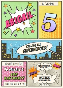 Birthday Invitation Superhero Girl design preview