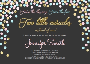 Baby Shower Invitation Twins Miracle Black Blue Pink Gold design preview