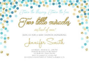 Baby Shower Invitation Twins Miracle White Blue Gold design preview