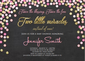 Baby Shower Invitation Twins Miracle Black Pink Gold design preview