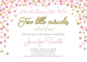 Baby Shower Invitation Twins Miracle White Pink design preview