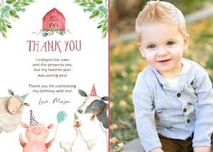 Thank You Card Farm Animals Boy Photo design preview