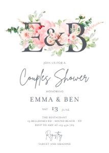 Couples Shower Invitation Botanical Flowers Monogram Letters design preview