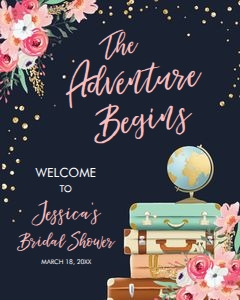 Welcome Sign Miss to Mrs Floral Navy Pink Vertical design preview