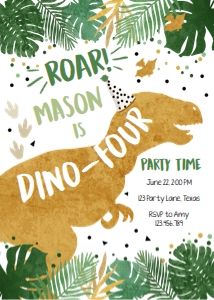 Birthday Invitation Gold Dinosaur T-Rex Dino-Four design preview