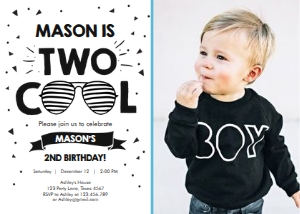 Birthday invitation Two Cool Stripes White - With Photo design preview