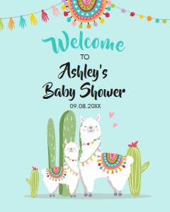 Welcome Sign Baby Shower Llama Blue design preview