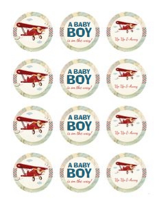 Cupcake Toppers Vintage Airplane Map Baby Shower design preview