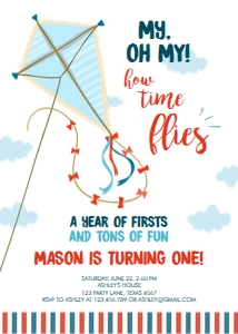 Birthday Invitation Kite Blue Red White design preview