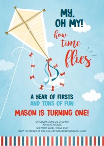 Birthday Invitation Kite Blue Red design preview