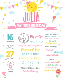 Birthday Milestones Poster Sunshine Bow Tie Pink design preview