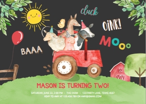 Birthday Invitation Farm Animals Red Tractor Chalk design preview