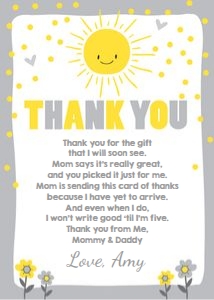 Thank You Card Sunshine Baby Shower Grey design preview