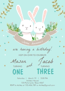 Birthday Invitation Bunny Twins Blue design preview