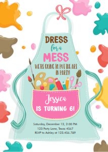 Birthday Invitation Art Party Apron Girl design preview