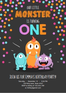Birthday Invitation Little Monster Girl Chalk design preview