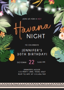 Birthday Invitation Tropical Havana Night Black design preview