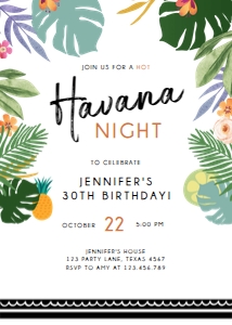 Birthday Invitation Tropical Havana Night White design preview