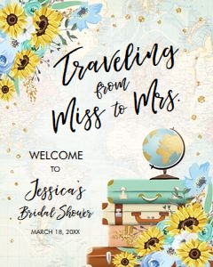 Welcome Sign Travel Adventure Sunflowers Blue Floral Map design preview