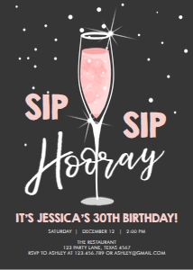 Birthday Invitation Sip Sip Hooray Champagne design preview
