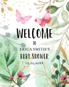 Welcome Sign Baby Shower Butterfly Greenery design preview