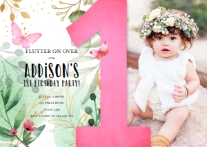 Birthday Invitation Butterfly Greenery One Dark Pink design preview