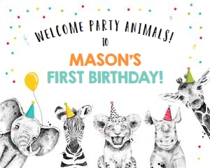 Welcome Sign Party Animals Black and White Boy design preview